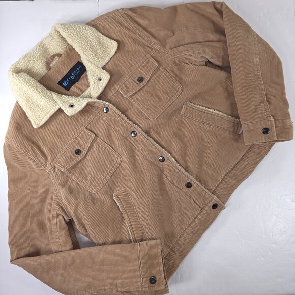 REACTION KENNETH COLE TAN CORDUROY JACKET WOMEN'S SIZE LARGE SNAP BUTTON POCKETS - Picture 1 of 16